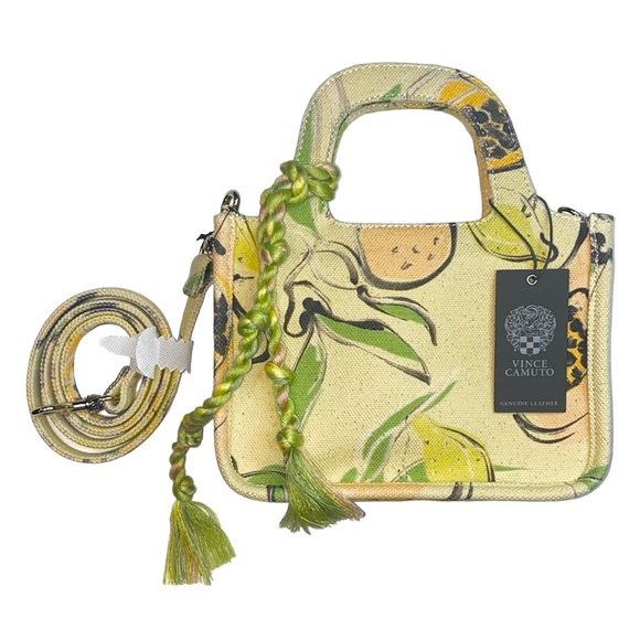 Vince Camuto Handbags - NWT Vince Camuto Yellow/Green Canvas Cotton/Linen Fruit Print Crossbody Mini Bag